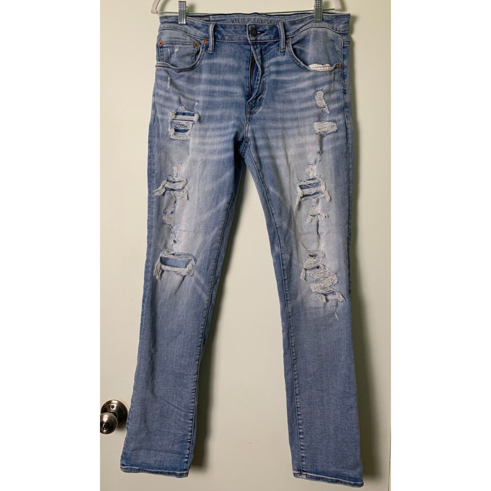 American Eagle Mens Jeans 34X34 Blue Slim Fit Distressed Air Flex 360 Denim